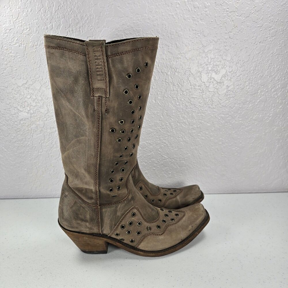 Liberty Black Western Boots Womens Size 7 Brown Leather Rivet Eyelet 71154